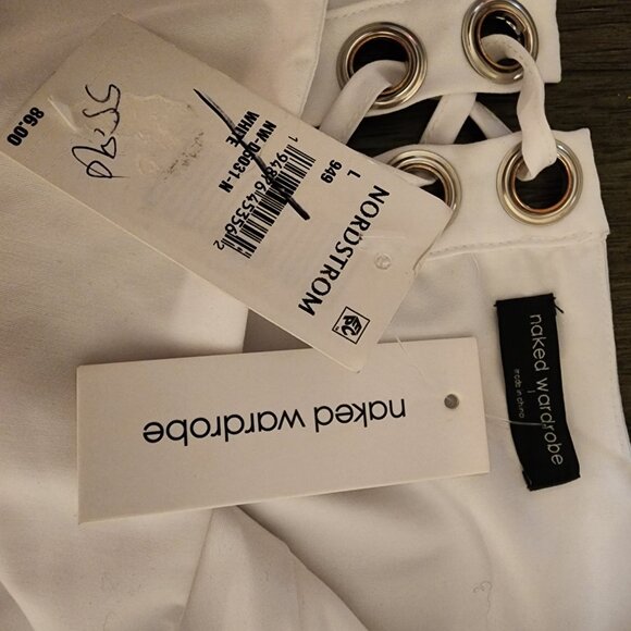 Naked Wardrobe Bustier Lace-Up Back Fit & Flare Minidress NWT White Large - Picture 4 of 8